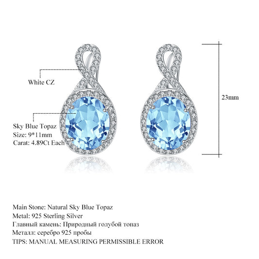 Fashion Natural Stone Ear Studs Earrings Vintage Personality s925Silver Earrings Sky Blue Topaz Gemstone Drop Earrings