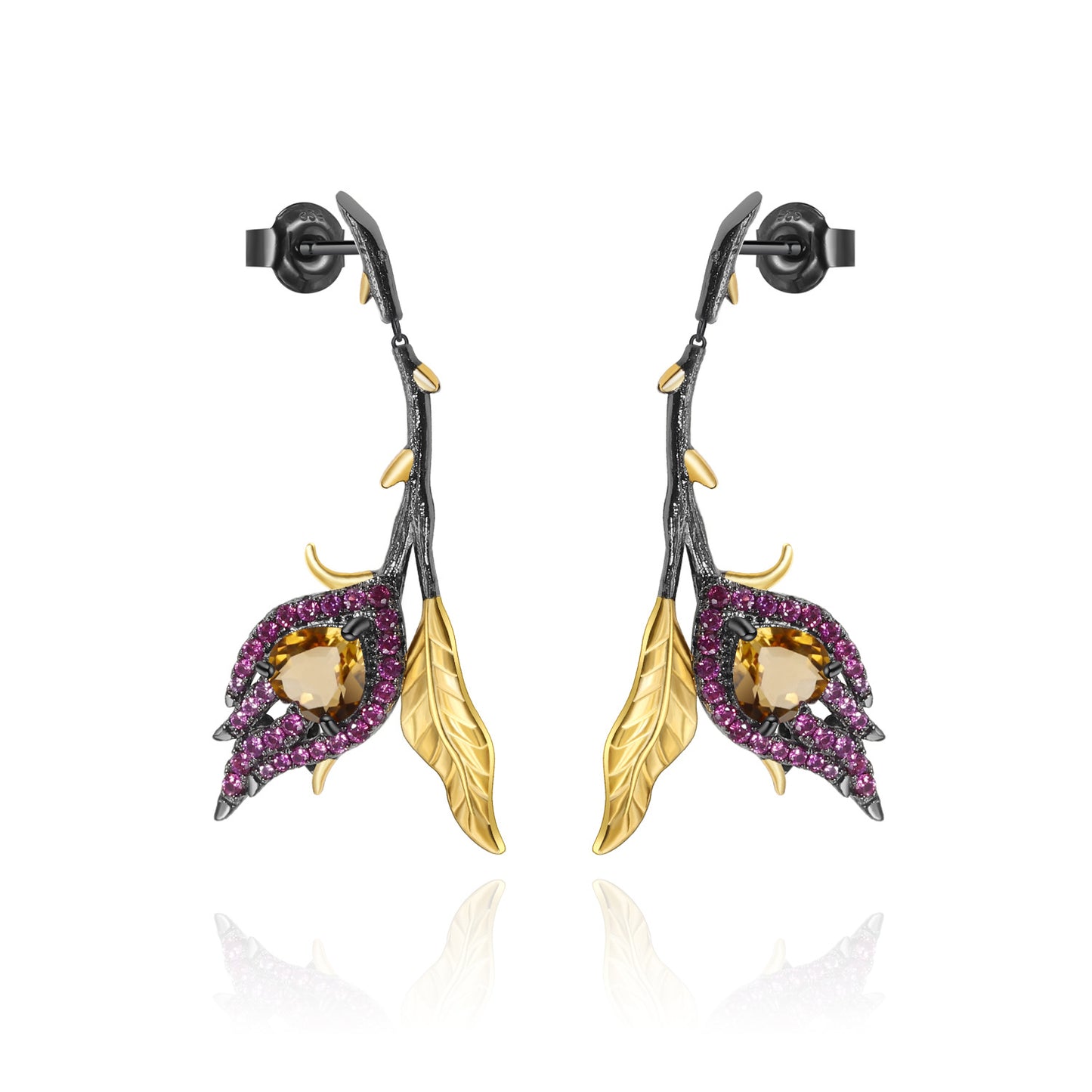 Designer High-End Floral Earrings Natural Style Design s925Silver Natural Garnet Stud Earrings