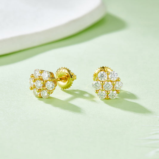 Floral Moissanite Earrings s925Silver plating18k Gold Stud Earrings Small Delicate Earrings Birthday Gift