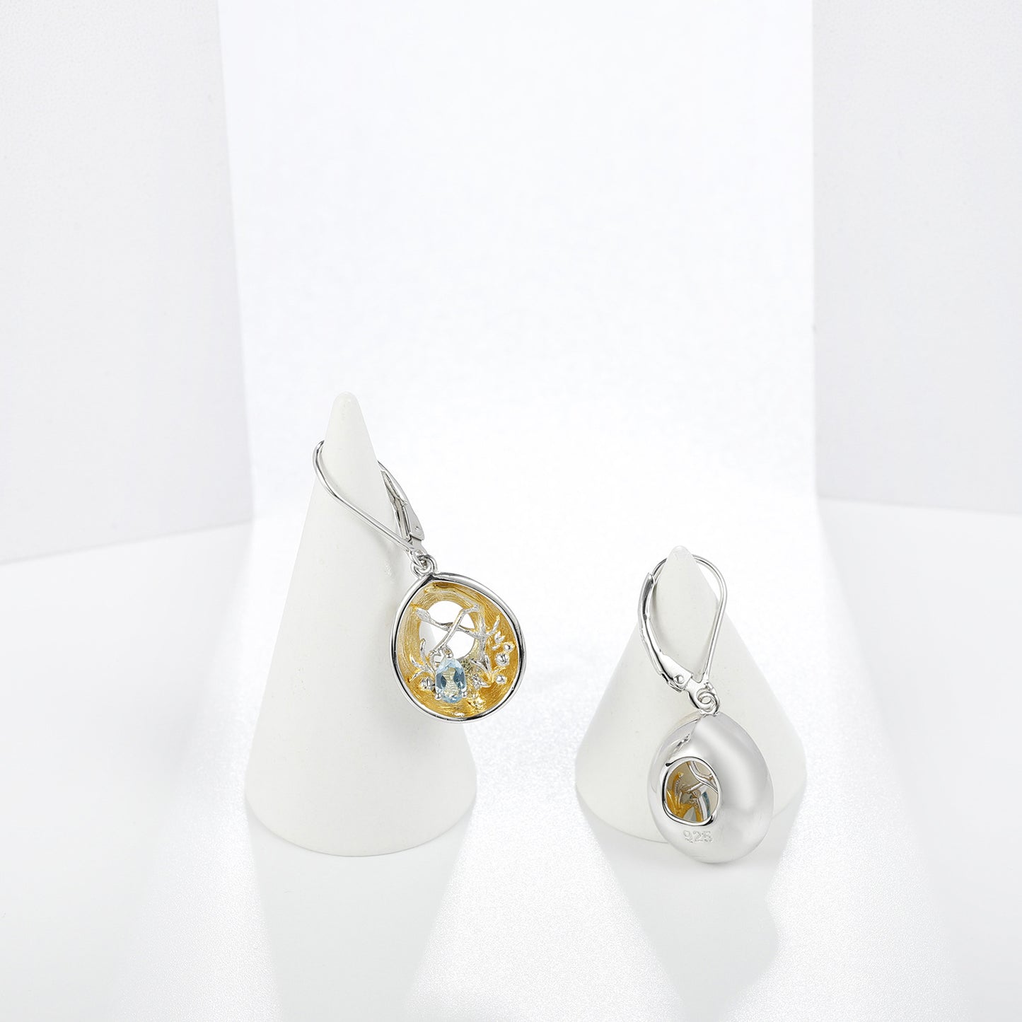 Designer Style High-End Gemstone Earrings with Unique Design s925Silver Inlaid Natural Topaz Stud Earrings