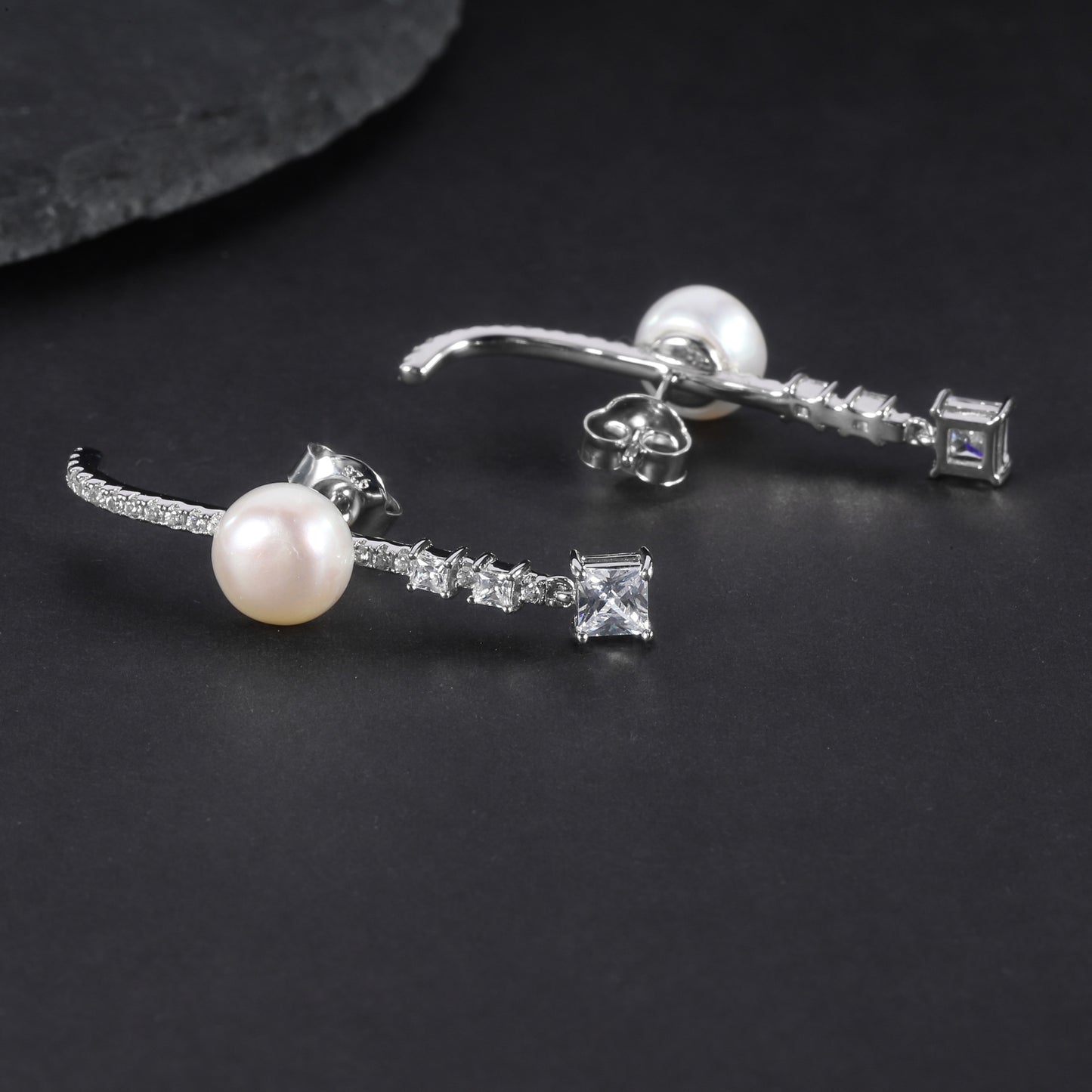 Jewelry Fashion Light Luxury Natural Freshwater Pearl Stud Earrings S925Sterling Silver Inlaid5A Zircon Earrings Jewelry