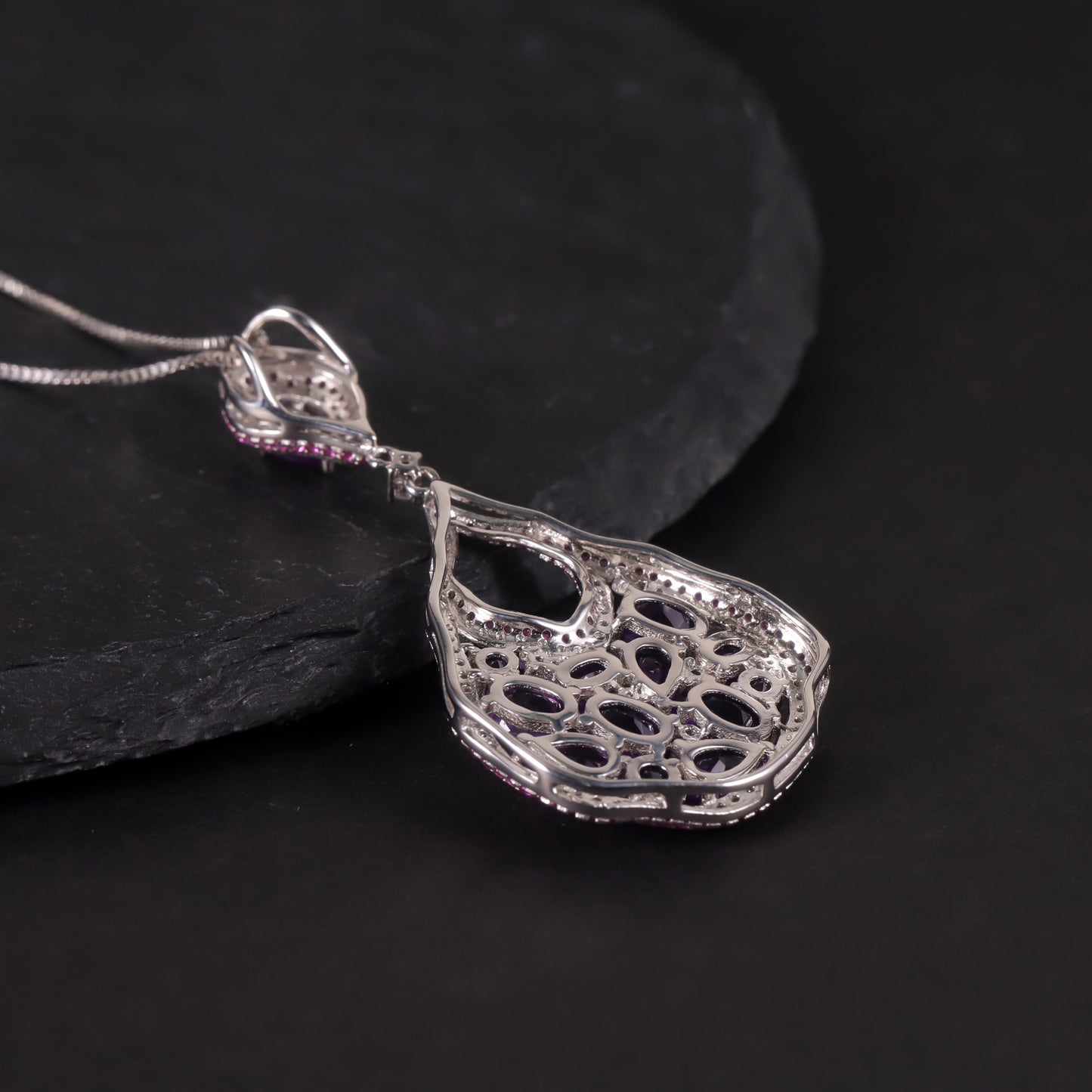Niche Design Natural Amethyst Jewelry Set Unique Irregular s925Sterling Silver Necklace Pendant
