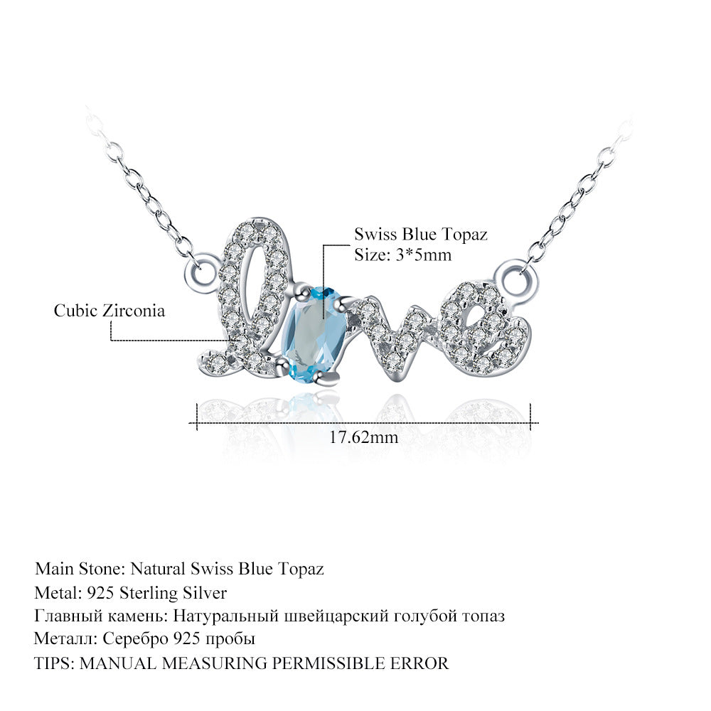 Design Sense Jewelry Natural Amethyst Pendant Natural Gemstone Inlay s925Silver LOVE Letter Necklace