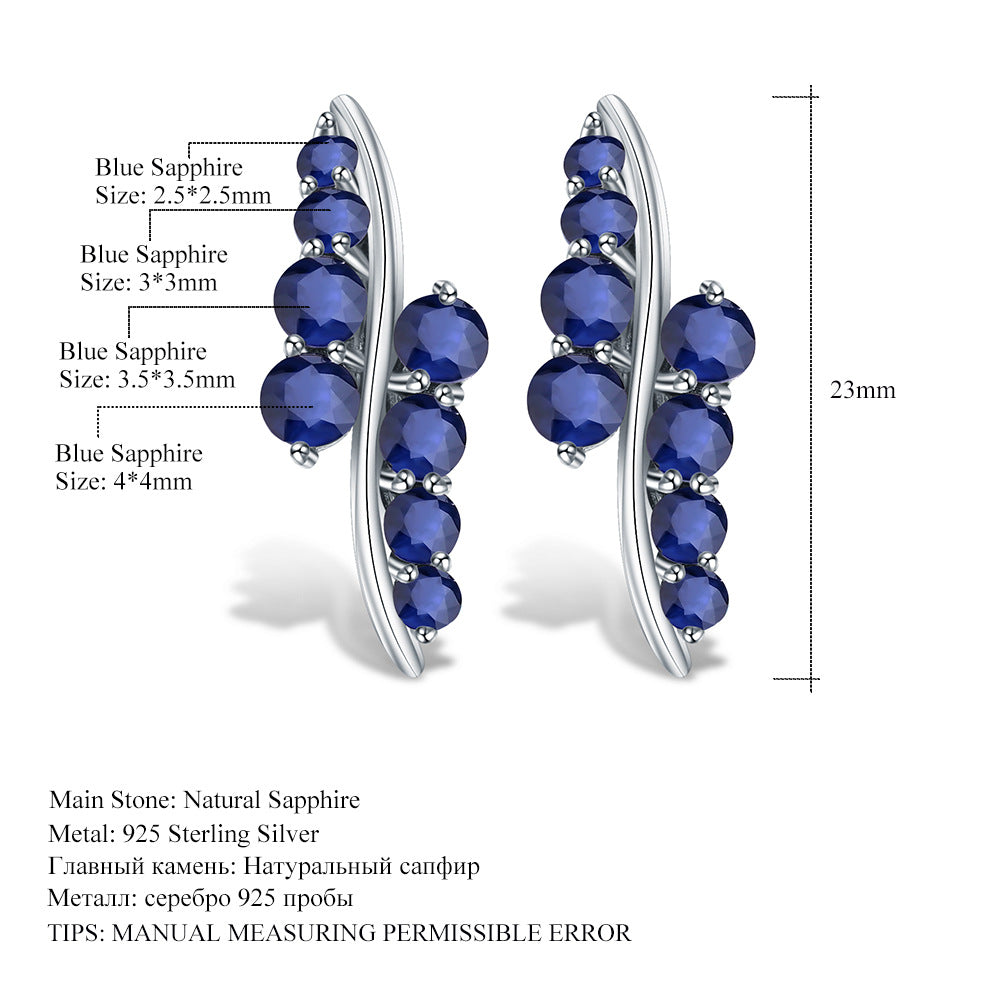 Natural Style Pea Clip Earrings Natural Sapphire Stud Earrings Drop Earrings Personality Inlaid Gemstones s925Silver Earrings
