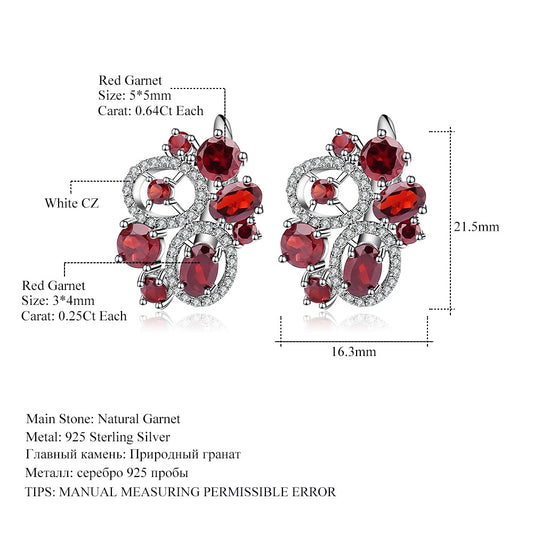 Italian Craft Jewelry Fashion Natural Gemstone Earrings s925Silver Inlaid Garnet Stud Earrings