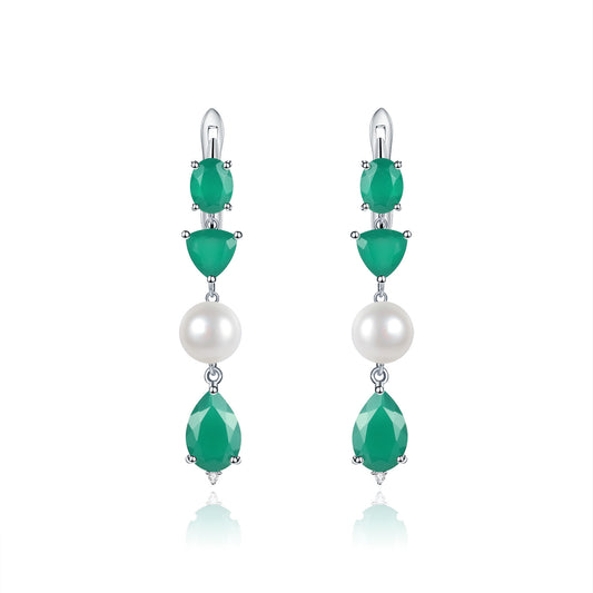 Luxurious and Unique Natural Pearl Earrings Advanced Sense s925Silver Color Gemstone Green Agate Earrings Drop Earrings