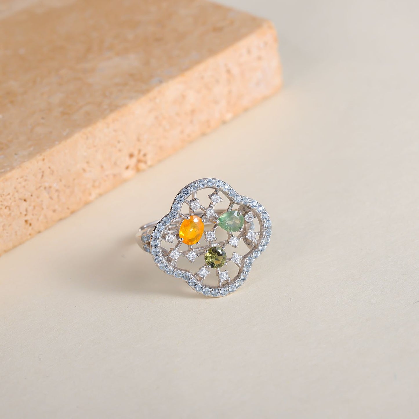New Colorful Brilliant Natural Sapphire Earrings Ring High Quality S925Sterling Silver Jewelry Suit