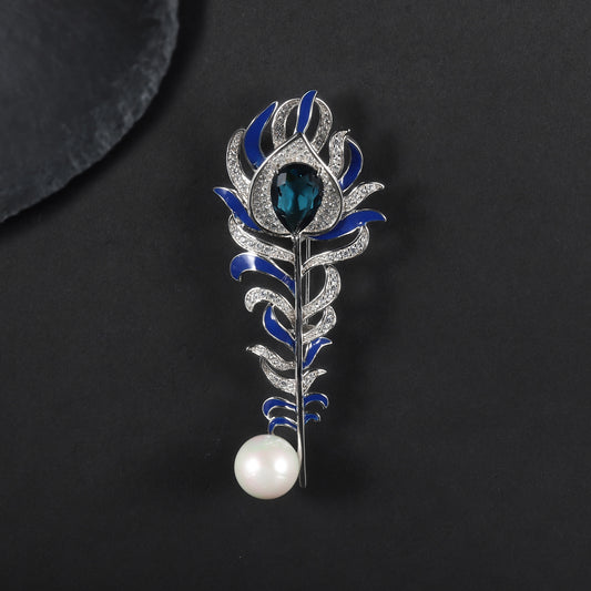 New Style Personality High-End Enamel Designer Brooch Vintage Luxury S925Sterling Silver Gemstone Shell Pearl Brooch