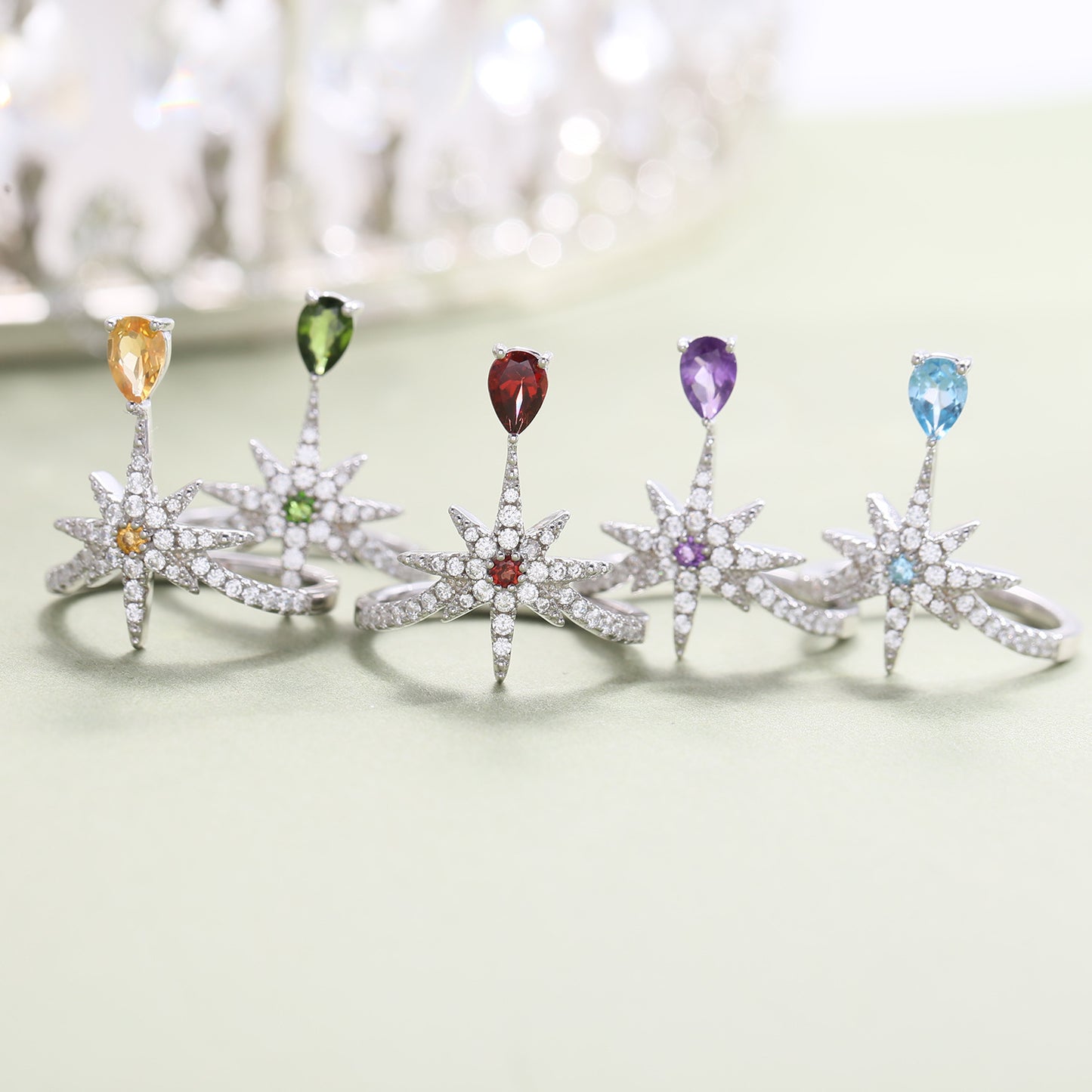 Original Design Star Ring Natural Crystal Topaz Diopside Ring925Sterling Silver Design Sense Ring for Women
