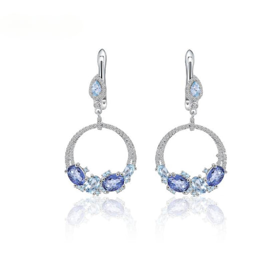 Trendy Round Hoop Earrings with Natural Topaz Stone S925Sterling Silver Gemstone Earrings