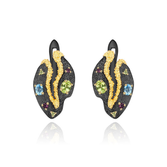 Italian Craft Designer Gemstone Earrings Vintage Style with a Sense of Sophistication925Silver Natural Gemstone Earrings
