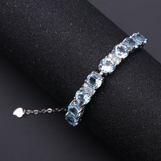 Fashion Topaz Natural Stone Bracelet for Women Style Princess Temperament925Silver Inlaid Natural Gemstone Bracelet