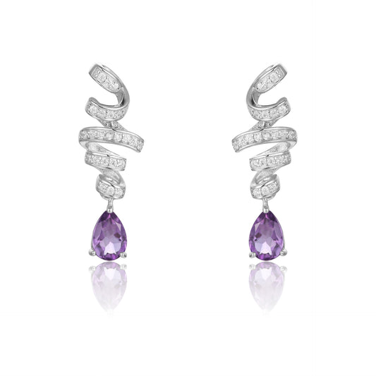 New Design Natural Amethyst Gemstone Earrings French Romantic Style s925Silver Inlaid Natural Gemstone Earrings