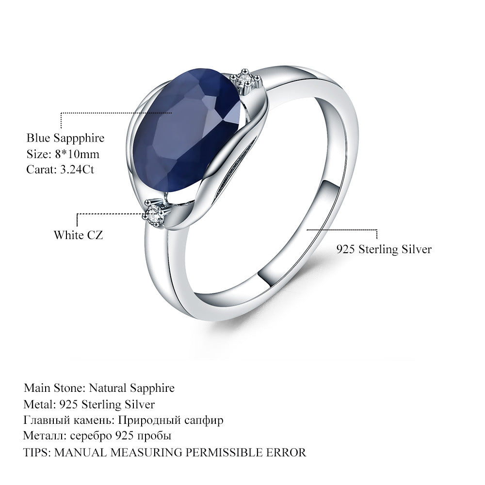 Luxurious Minimalist Design Natural Sapphire Ring Fashionable Exquisite Inlaid Natural Gemstone s925Silver Gemstone Ring