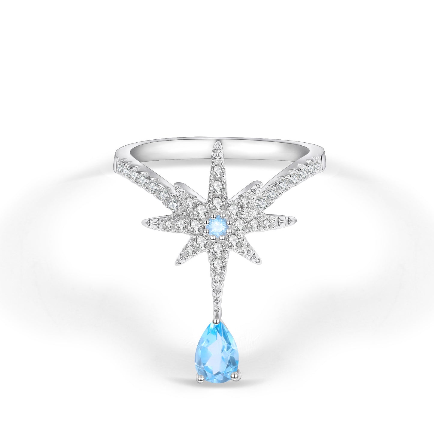 Original Design Star Ring Natural Crystal Topaz Diopside Ring925Sterling Silver Design Sense Ring for Women