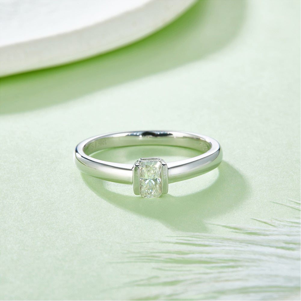 Commuter's all-matching0.5ct Rectangular Moissanite Ring s925Sterling Silver Gold Plated Women's Ring