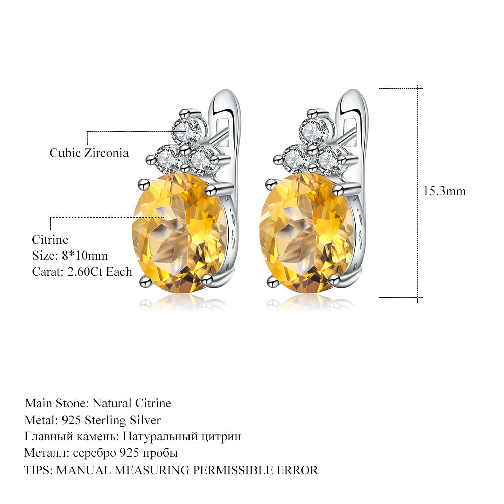 Jewelry Natural Stone Earrings Vintage Inlaid Gemstones s925Silver Amethyst Earrings Jewelry