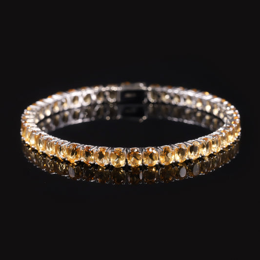 Supply Gemstone Tennis Chain Oval High Quality s925New Style Pure Silver Inlaid Natural Yellow Crystal Bracelet