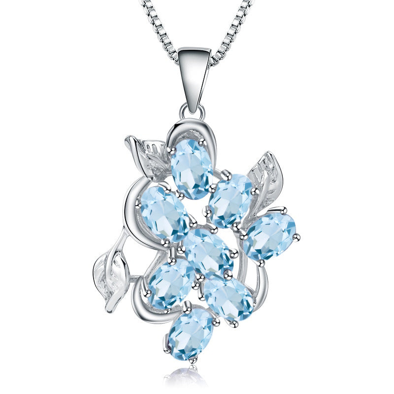 Design Sense Jewelry Topaz Pendant Retro Natural Gemstone Inlay s925Silver Necklace Pendant