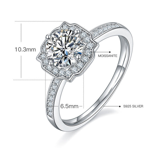 Fashion Moissanite Ring s925Silver plating18k Gold Inlay1Carat GRA Certificate Moissanite Ring Export Trade