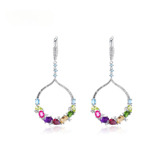 Exaggerated High-End Design Earrings Colorful Gemstone Earrings Natural Topaz High Aesthetic Value925Sterling Silver Earrings