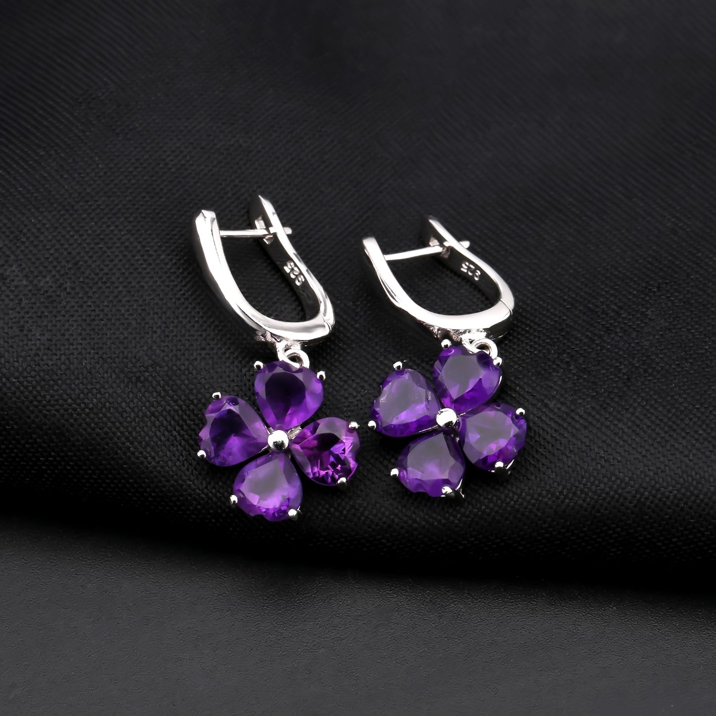 Fresh Natural Amethyst High-end Earrings Luxurious Clover s925Silver Inlaid Gemstone Earrings