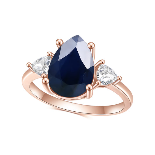 Fashion S925Sterling Silver Inlaid Sapphire Ring High-End Luxury8*12mm Gemstone Rose Gold Ring
