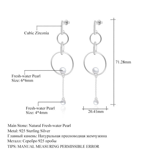 Designer High-End Natural Pearl Earrings Interlocking Design925Silver Natural Freshwater Pearl Stud Earrings