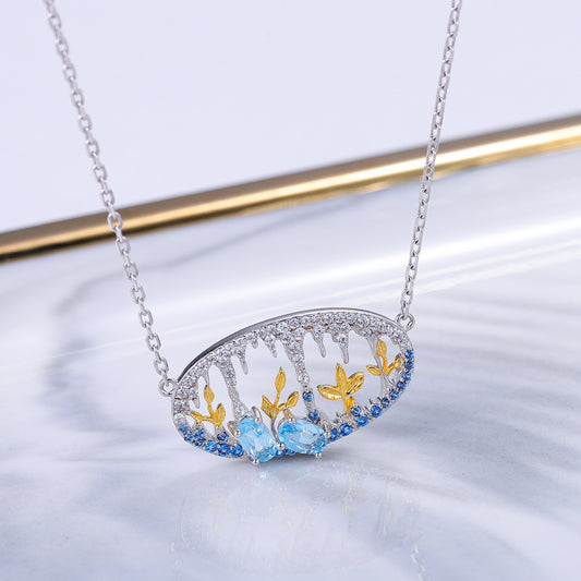 Ice Whisper Necklace Design Sense Natural Gemstone Necklace for Women S925Sterling Silver Amethyst Topaz Necklace