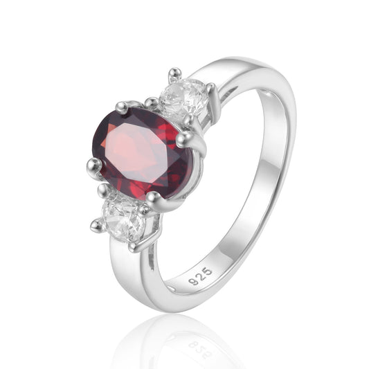 Classic Oval Natural Gemstone Ring s925Sterling Silver Inlaid Garnet Ring with Multiple Interchangeable Stones