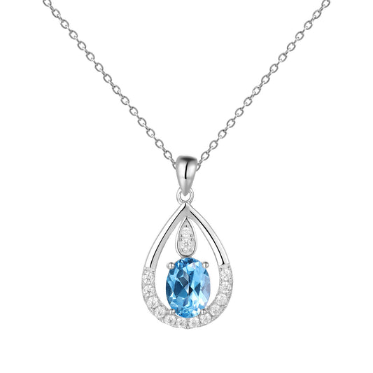 Heart of the Ocean Topaz Pendant Light Luxury Fashion Creativity s925Sterling Silver Inlaid Natural Necklace Pendant