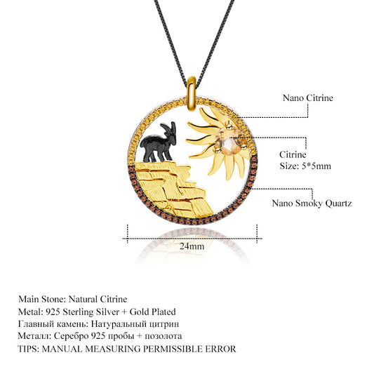 Designer High-Grade Gem Pendant Animal Nature Style Design925Silver Natural Yellow Crystal Necklace Pendant