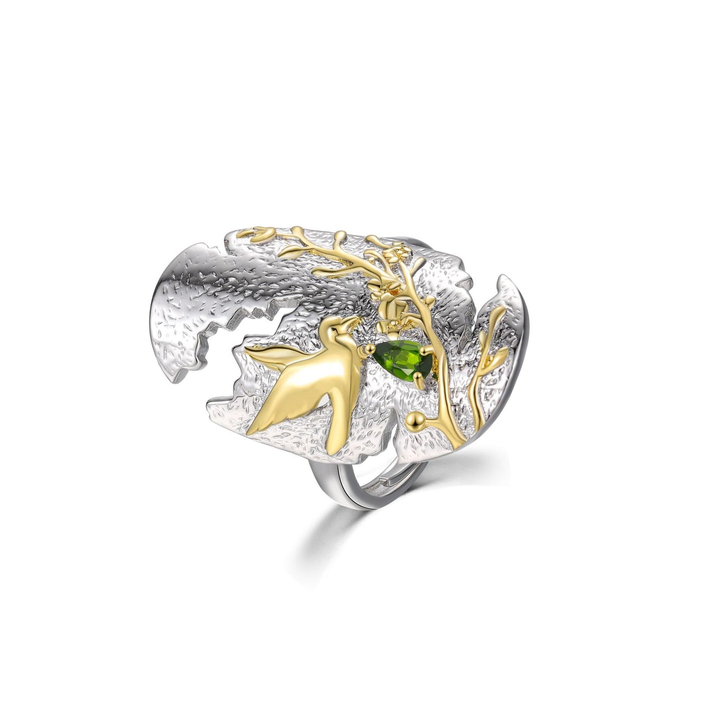 Designer model925Sterling Silver Gold-Plated Niche Design Ring Natural Translucent Green Chalcedony Garnet Ring