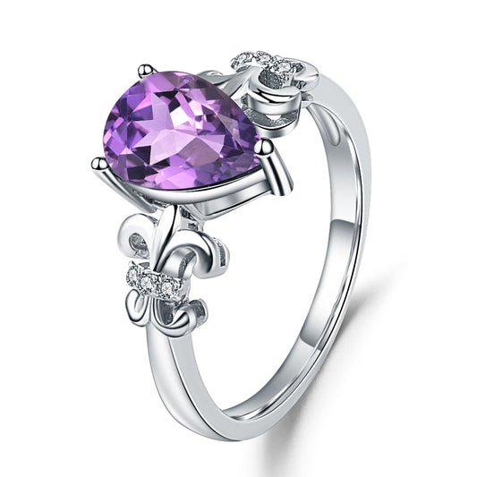 Jewelry Design Sense Natural Gemstone Ring Niche Retro925Silver Inlaid Amethyst Ring