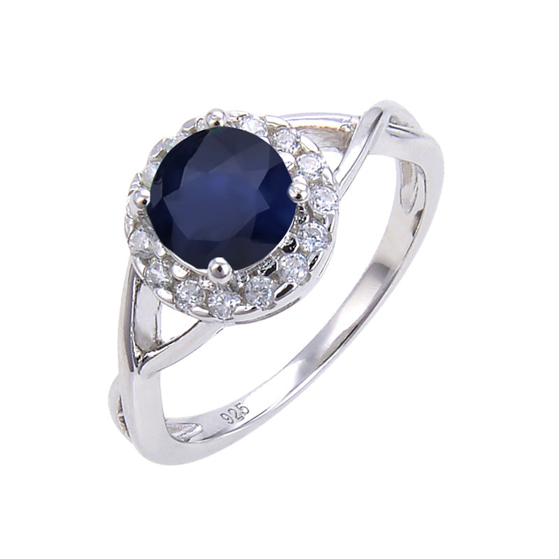Vintage Natural Emerald Ring s925Sterling Silver Inlaid Sapphire Ring Colorful Gemstone Ring Summer