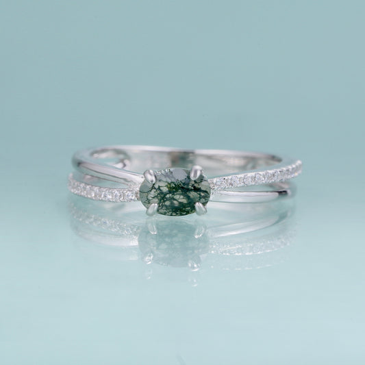 Natural Agate Ring Stackable S925Sterling Silver Ring Gemstone Simple Set Ring