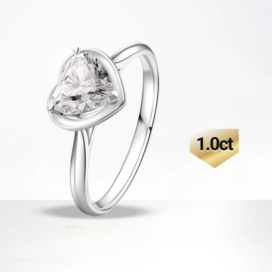 ins Heart-shaped18k Gold Inlaid Cultivated Diamond Ring k Gold Engagement Ring Single Diamond1Carat Genuine Diamond White Gold Ring