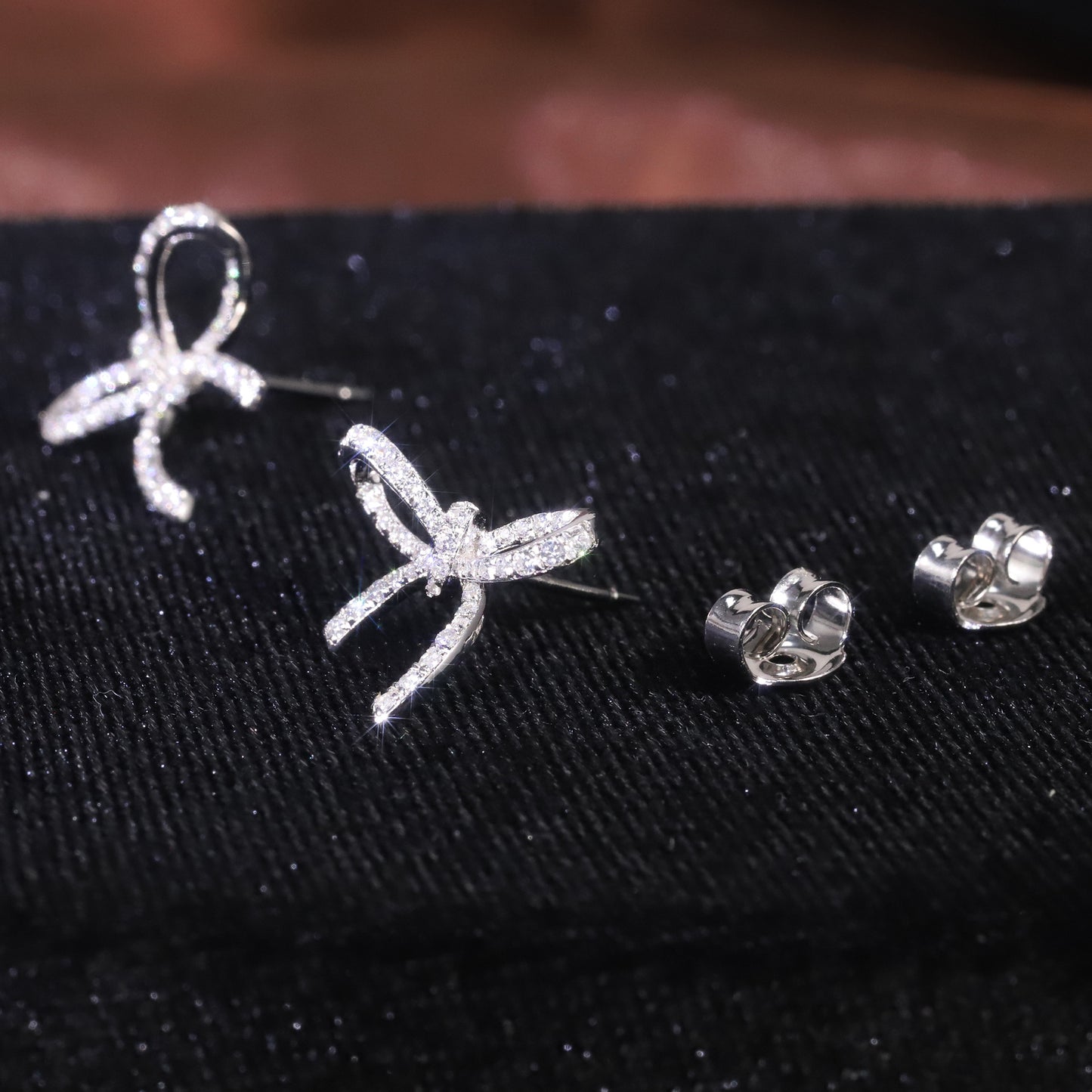 High-Quality Sweet Bowknot Diamond-Studded Earrings Full Body9/10/14/18k Gold Cultivated Diamond Earrings