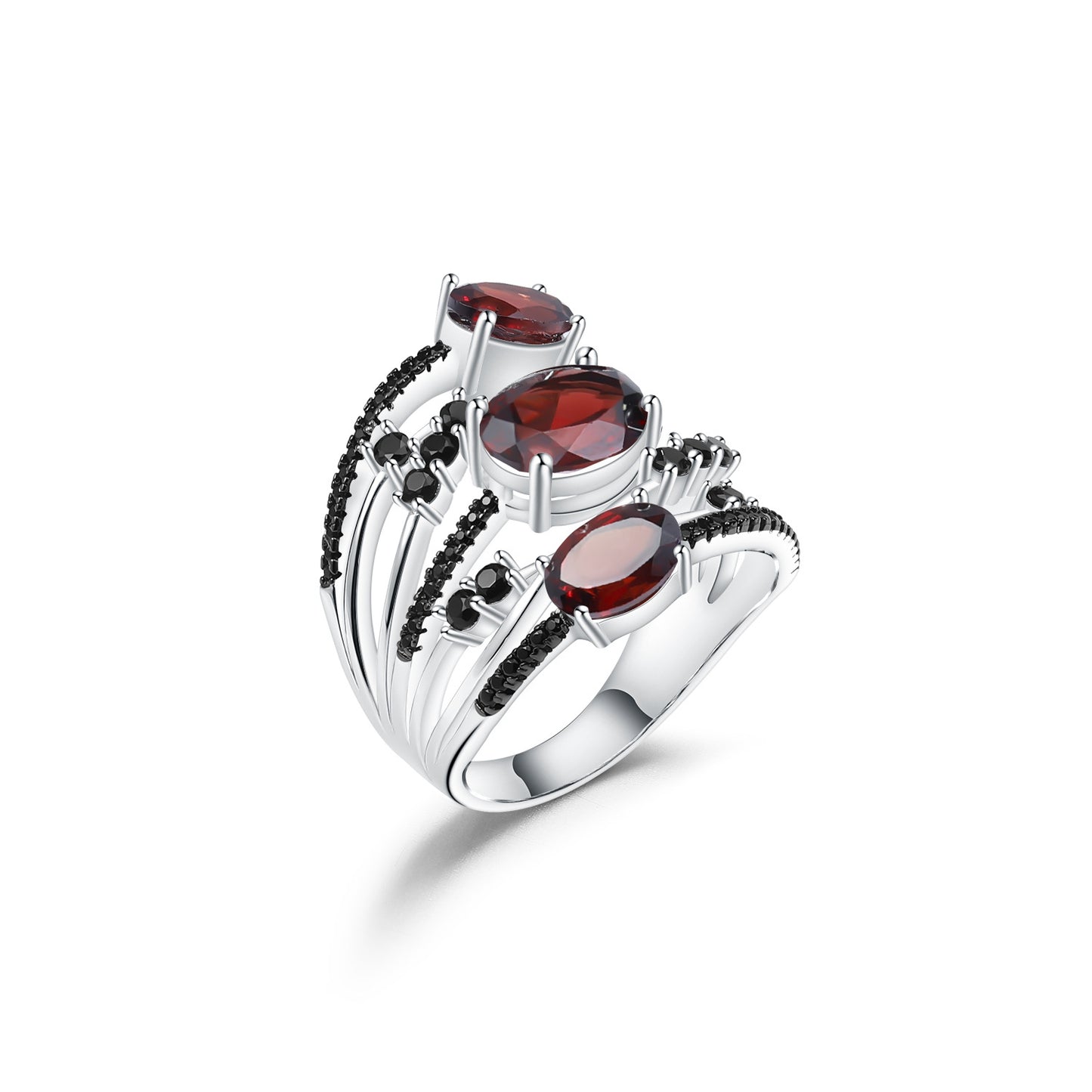 Luxurious and High-end Natural Garnet Ring with a Sense of Design Prosperous Series s925Silver Natural Colored Gems Ring