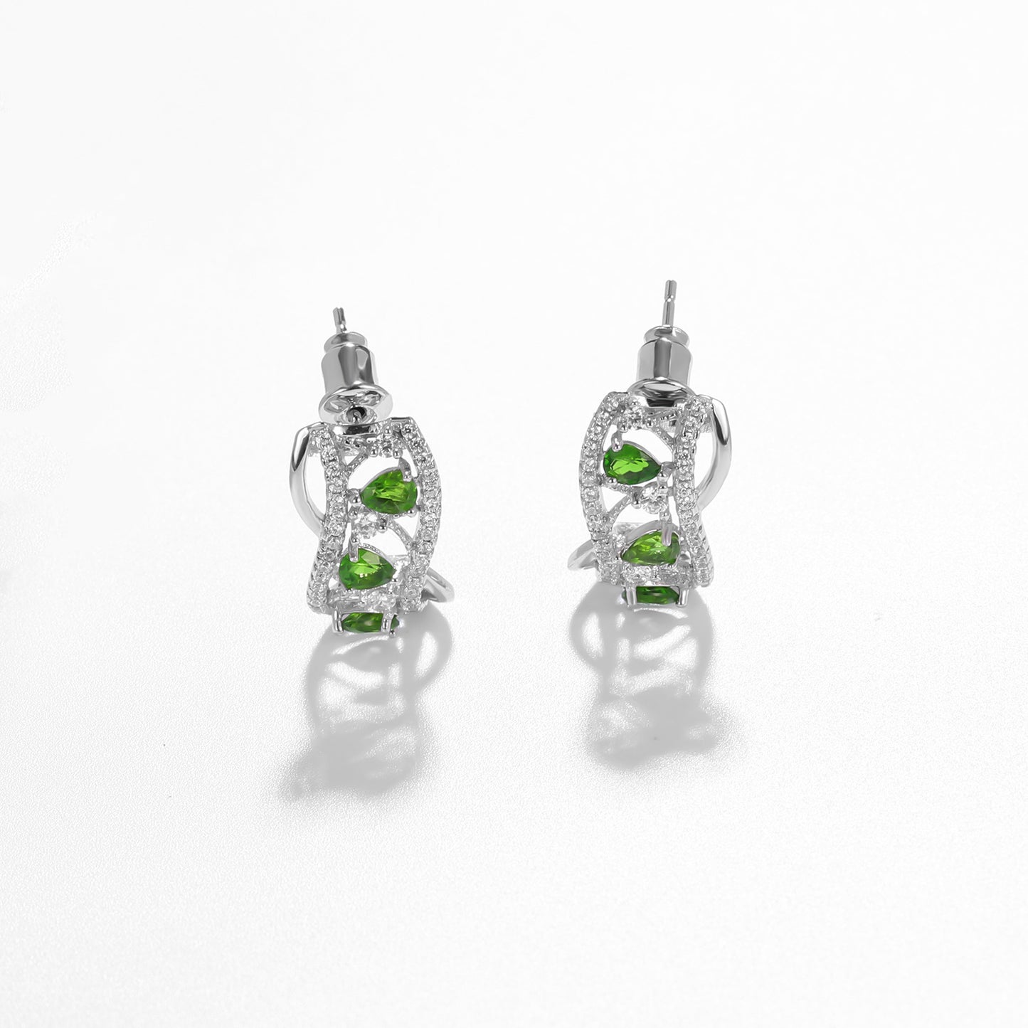 Luxurious and High-End Natural Diopside Earrings Flourishing Series925Silver Inlaid Gemstone Stud Earrings