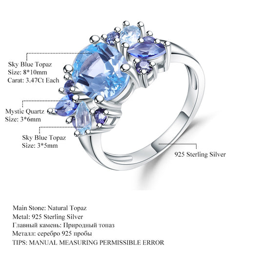 Original Design s925Silver Inlaid Natural Topaz Ring Light Luxury Fashion High-end Gemstone Ring