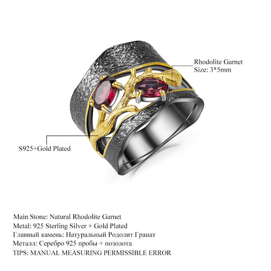Secret Garden High-End Designer Ring Cracked Tree Branch s925Sterling Silver Inlaid Natural Gemstone Ring