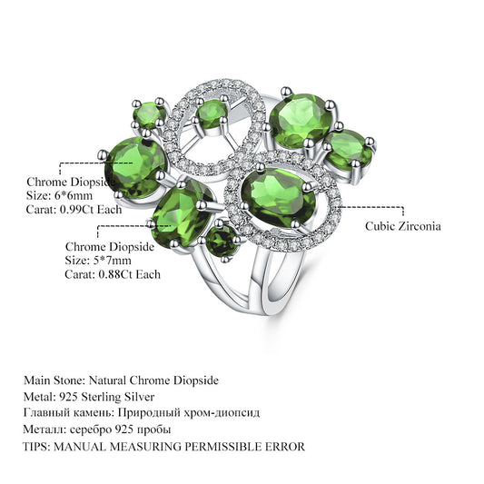 Luxurious Design Natural Translucent Stone Ring Fashion High-End Sense s925Sterling Silver Inlaid Natural Gemstone Ring