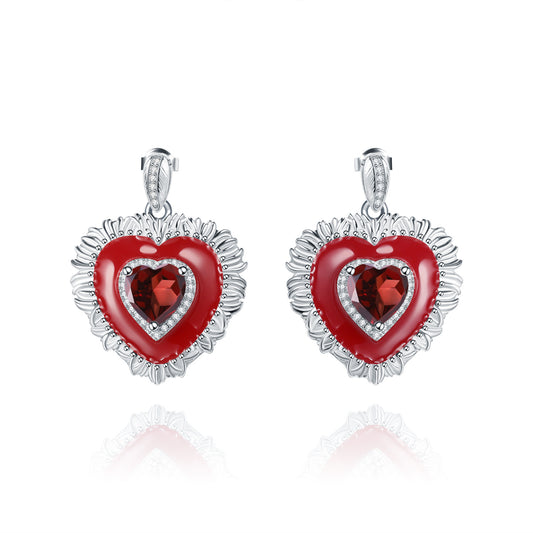 Designer Natural Garnet Earrings Heart-shaped Personalized Design s925Silver Color Gemstone Earrings