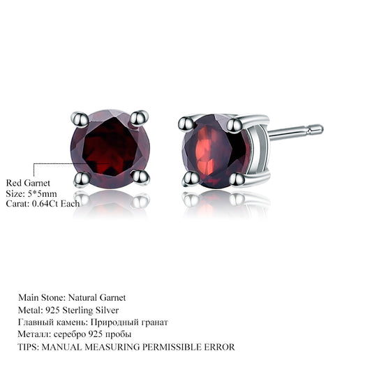 Natural Garnet Earrings Fashion Simple Style Elegant s925Sterling Silver Inlaid Natural Gemstone Earrings