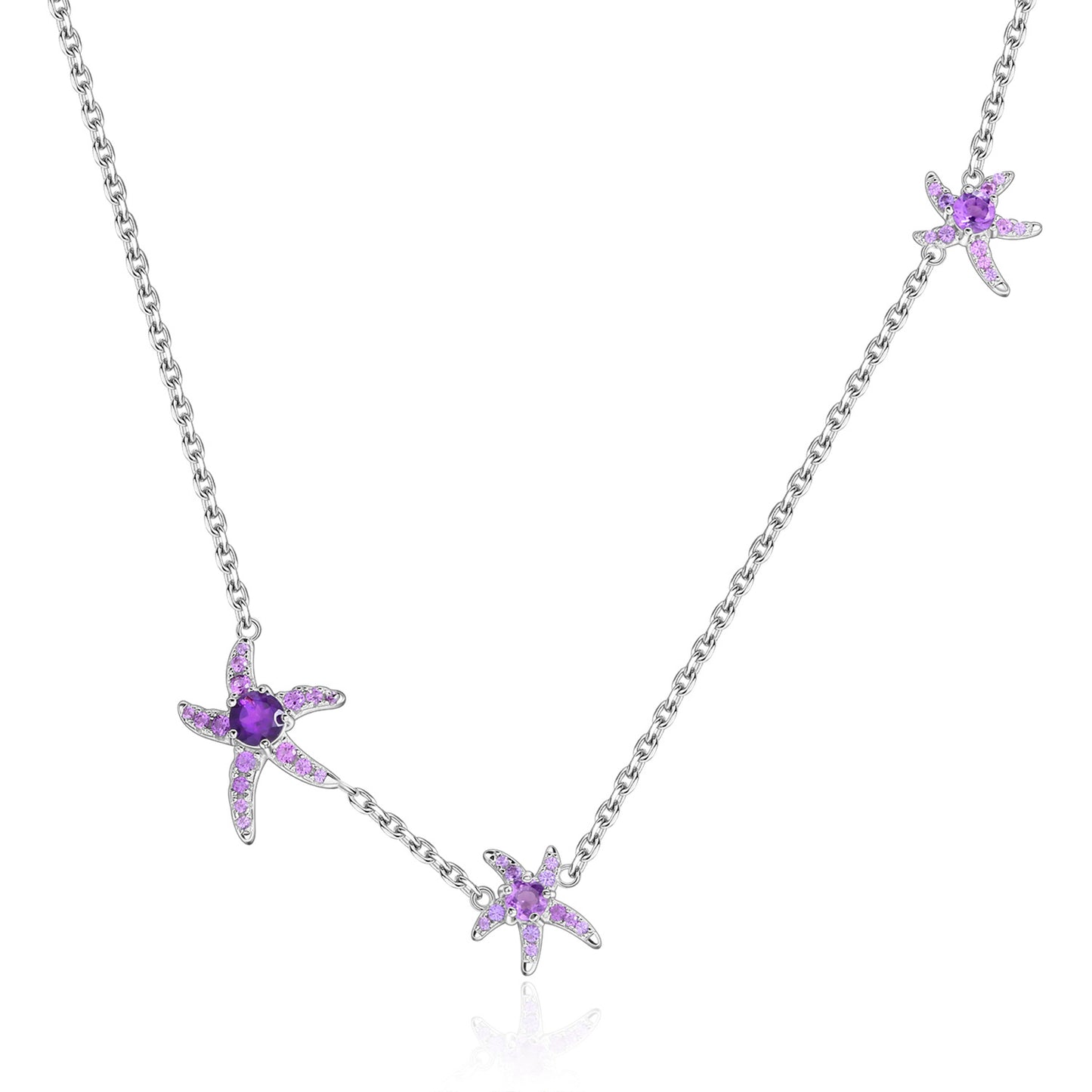 Unique Niche Starfish Necklace Irregular925Sterling Silver Inlaid Natural Amethyst Garnet Necklace Clavicle Chain