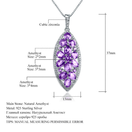 Luxurious High-End Natural Amethyst Pendant Fashionable Design s925Sterling Silver Gemstone Necklace Pendant