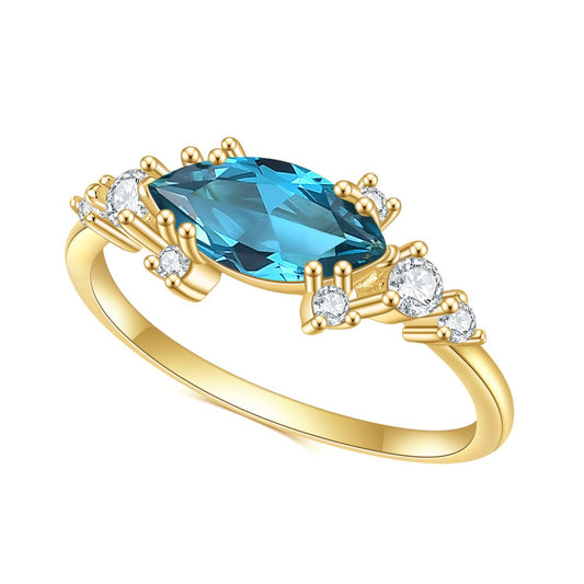 S925Sterling Silver Inlaid Paraiba Nano Gemstone Ring Fashionable and Elegant Simple Luxury Plated14K Gold ring