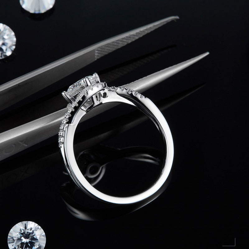 New Angel Eye Shape Moissanite Ring925Sterling Silver Plated18k Gold Inlay1Carat Moissanite Ring