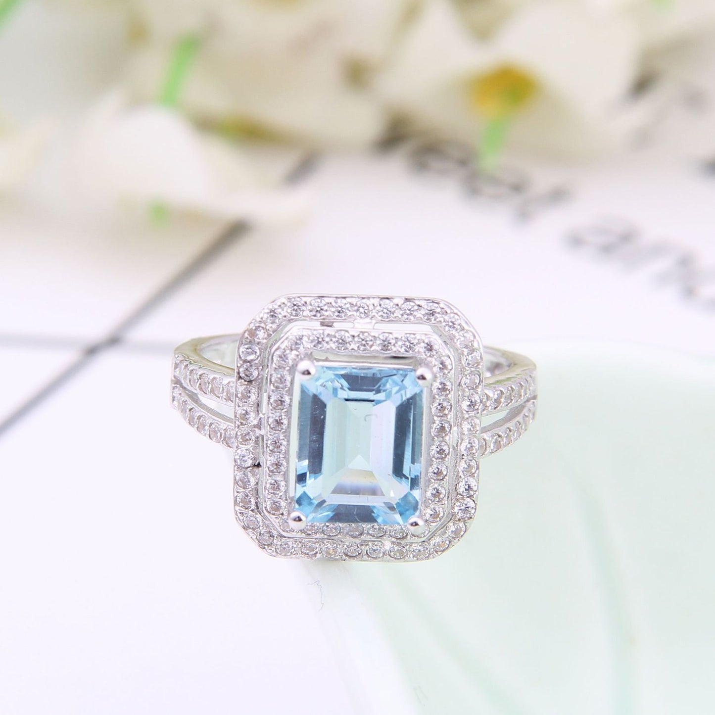 Fashionable Luxurious Natural Topaz Ring for Women High-Grade Temperament925Sterling Silver Inlaid Natural Gemstone Ring